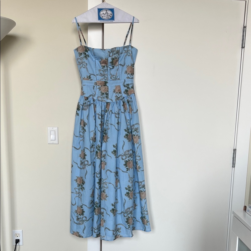 Chic Floral Midi Dress in Light Blue- Althea Elise